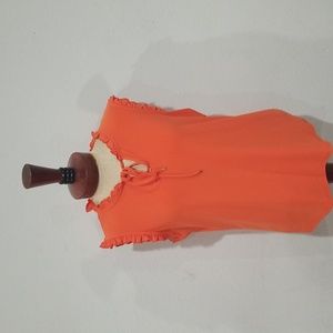 Tommy Hilfiger Women Orange Ruffle TieV Neck Top Blouse Size L